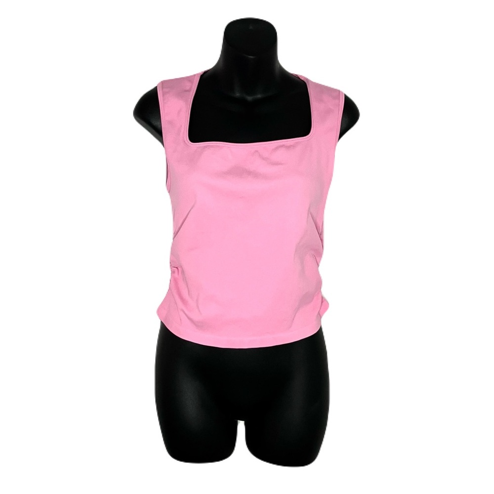 Pink Square Neck Ruched sides Tank Top - Picture 2 of 6